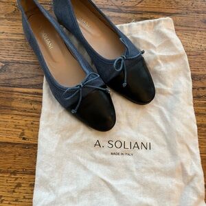 A. Soliani Women's Como Black and Dark Denim Flats, 40.5